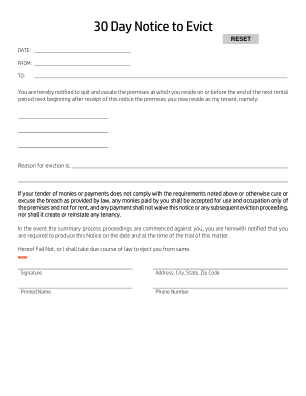 Thumbnail of 30 Day Notice to Quit for Cause